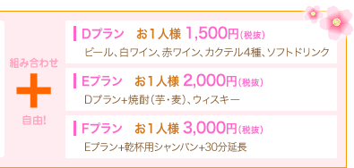 組み合わせ自由！フリードリンク内容